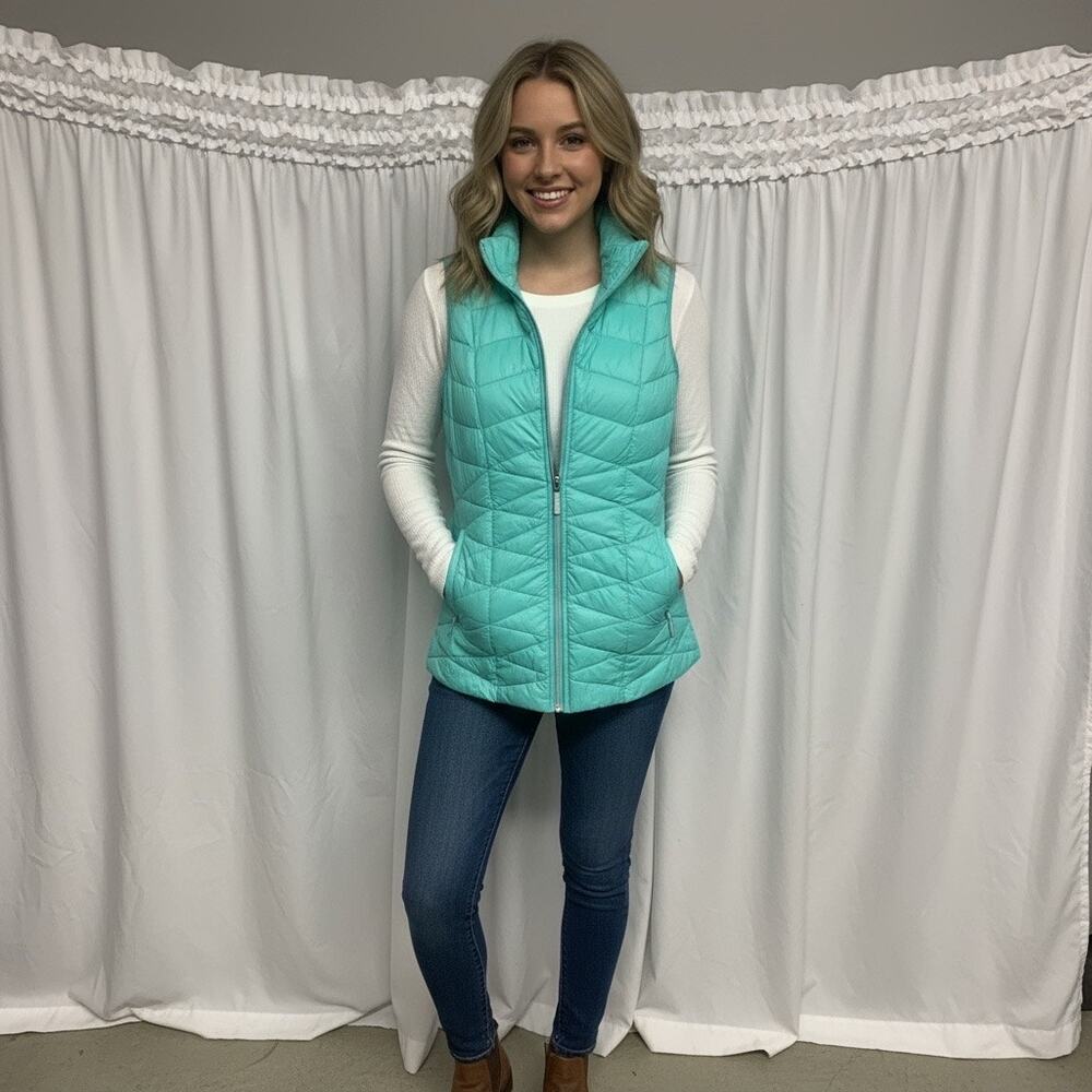 Tangerine Aqua Blue Quilted Puffer Vest Size S – Lightweight Outerwear, Pockets